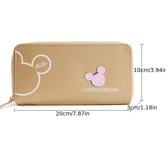 Minnie Mickey Mouse Wristlet Clutch  Convertible Long Wallet Tan Champagne Gold - Picture 3 of 16